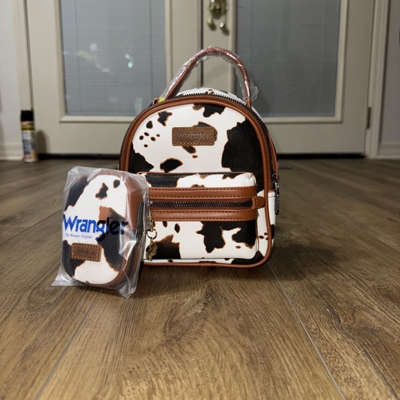 Wrangler Cow Print Backpack With Coin Pouch - Brown - Picture 1 of 3